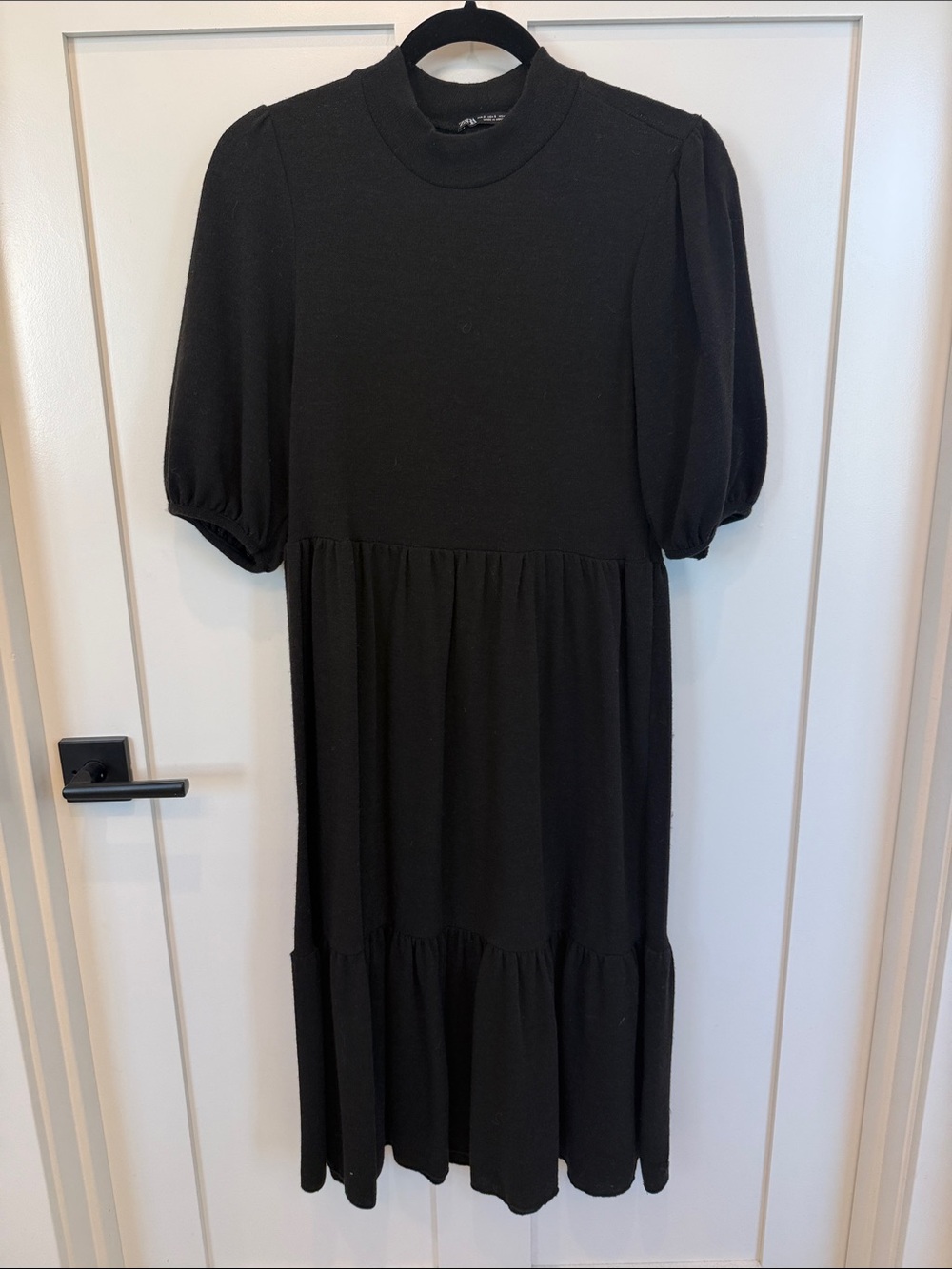 Zara Black Puff Sleeve Midi Dress